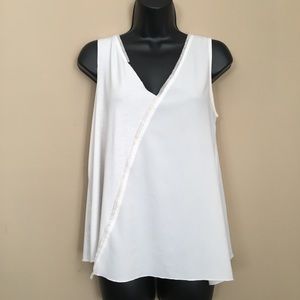 Express Off White Mixed Media Asymmetrical Tank